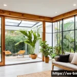 건축자재 마케팅과 에너지 효율성 - A modern eco-friendly home interior showcasing natural fiber insulation in walls and recycled materi...